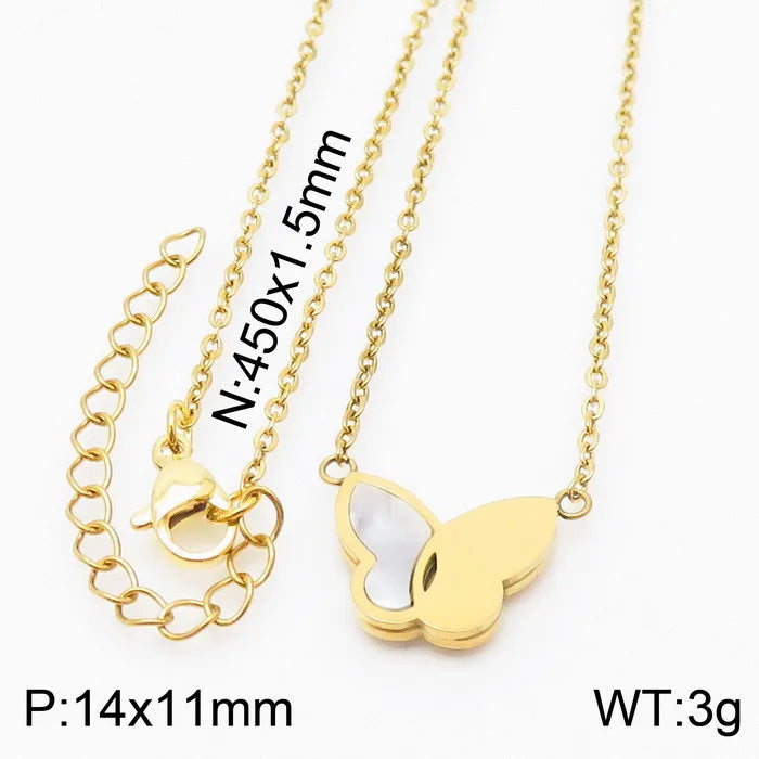 Wholesale Jewelry Simple Style Shiny Butterfly Titanium Steel Shell 18K Gold Plated Plating Inlay Bracelets Earrings Necklace