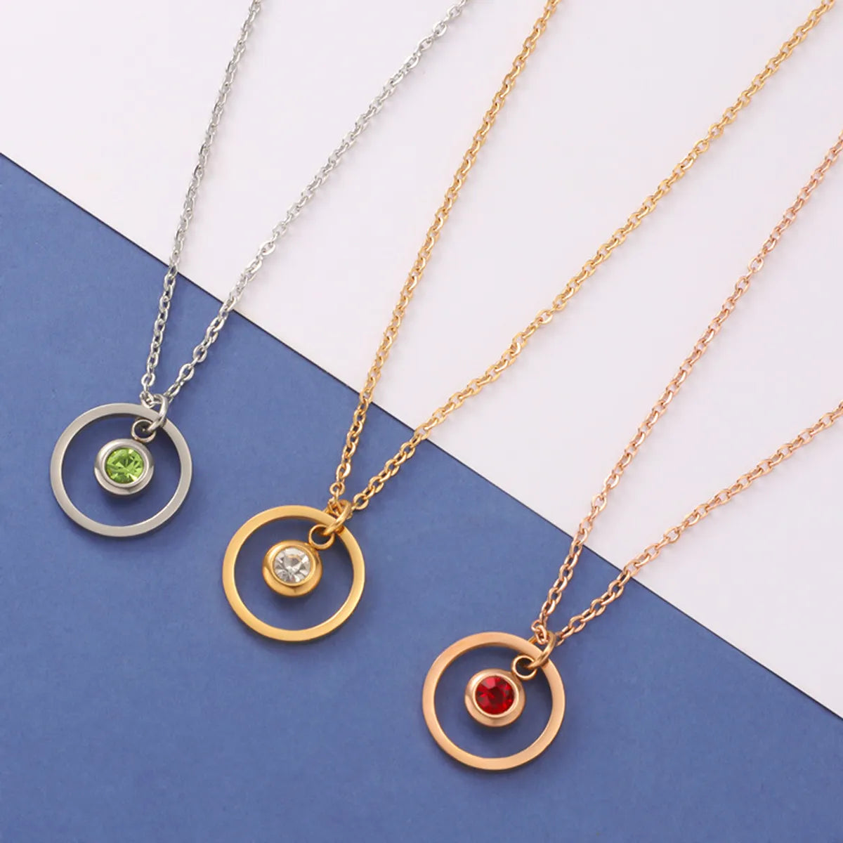 Simple Style Shiny Circle Stainless Steel Titanium Steel Plating Inlay Birthstone Gold Plated Silver Plated Pendant Necklace