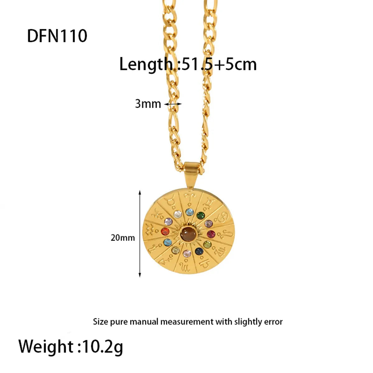 Simple Style Shiny Compass Constellation Stainless Steel Plating Zircon 18k Gold Plated Pendant Necklace