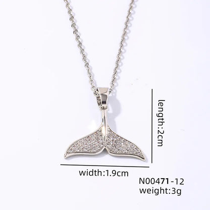 Copper Rhodium Plated Simple Style Shiny Plating Inlay Fish Tail Zircon Earrings Necklace