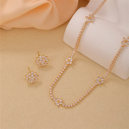 Simple Style Shiny Geometric Copper Plating Inlay Zircon Rose Gold Plated Silver Plated Earrings Necklace Jewelry Set