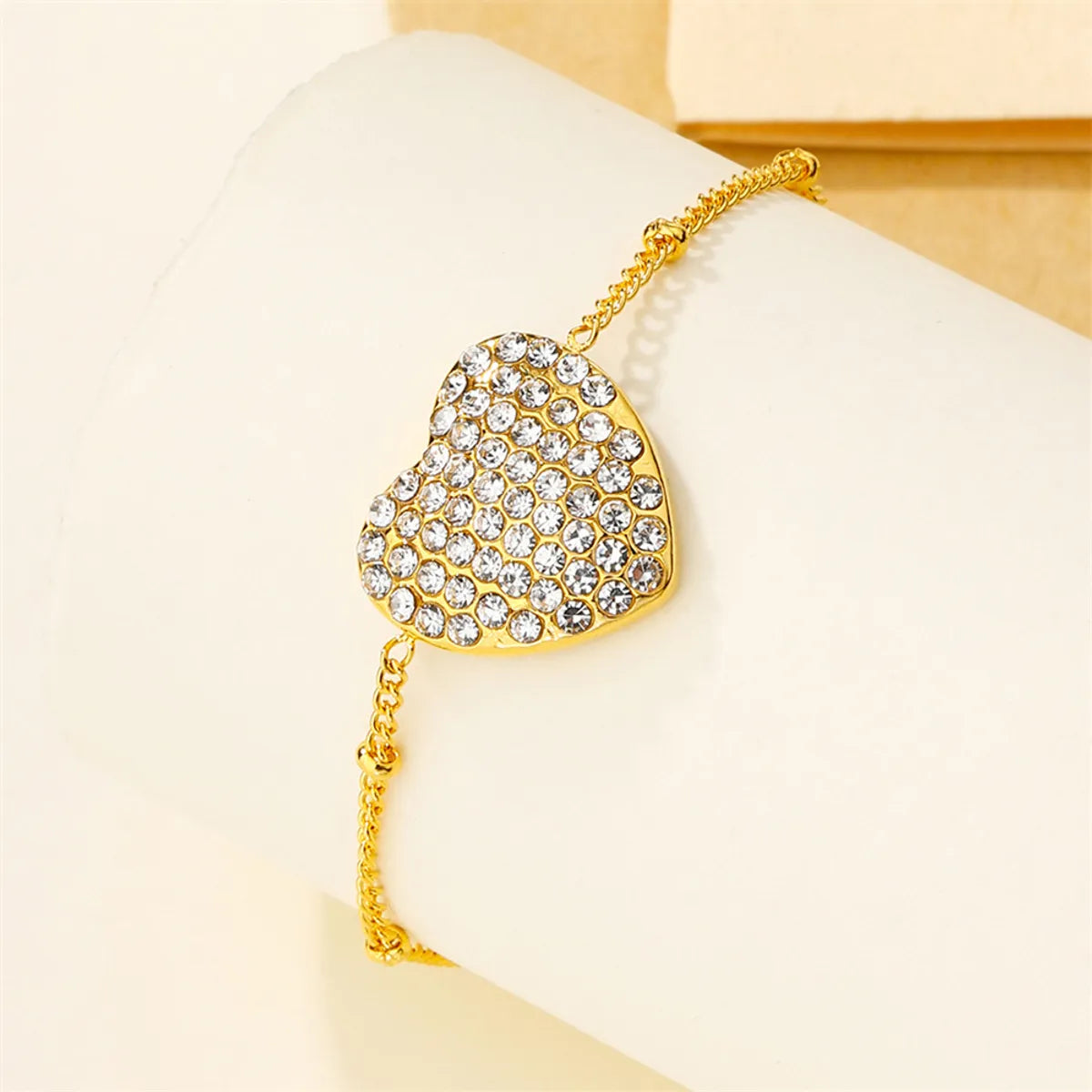 Simple Style Shiny Heart Shape 304 Stainless Steel 18K Gold Plated Rhinestones Bracelets In Bulk