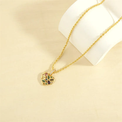 Simple Style Shiny Heart Shape Copper 18k Gold Plated Zircon Pendant Necklace In Bulk