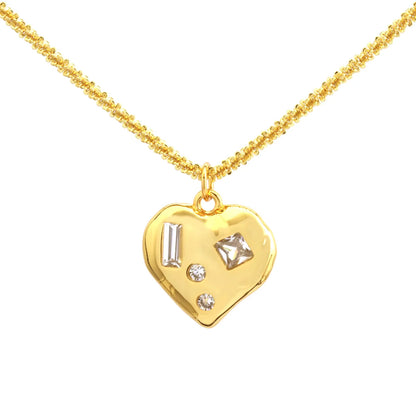 Simple Style Shiny Heart Shape Copper 18k Gold Plated Zircon Pendant Necklace In Bulk