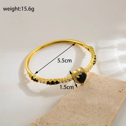 Simple Style Shiny Heart Shape Copper Plating Inlay Zircon 18k Gold Plated Bangle