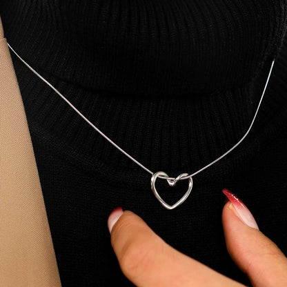 304 Stainless Steel Simple Style Shiny Polishing Plating Heart Shape Pendant Necklace