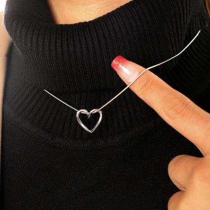 304 Stainless Steel Simple Style Shiny Polishing Plating Heart Shape Pendant Necklace