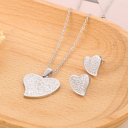 Simple Style Shiny Heart Shape Titanium Steel Plating Inlay 18k Gold Plated Jewelry Set