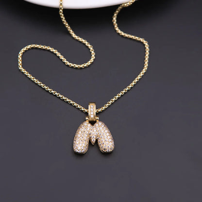 Simple Style Shiny Letter Copper 18k Gold Plated Zircon Pendant Necklace In Bulk