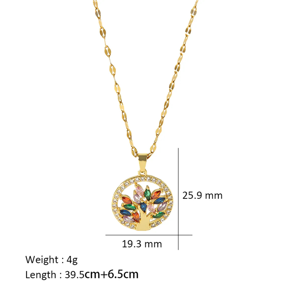 Simple Style Shiny Life Tree Titanium Steel Copper Plating Inlay Zircon 18k Gold Plated Pendant Necklace