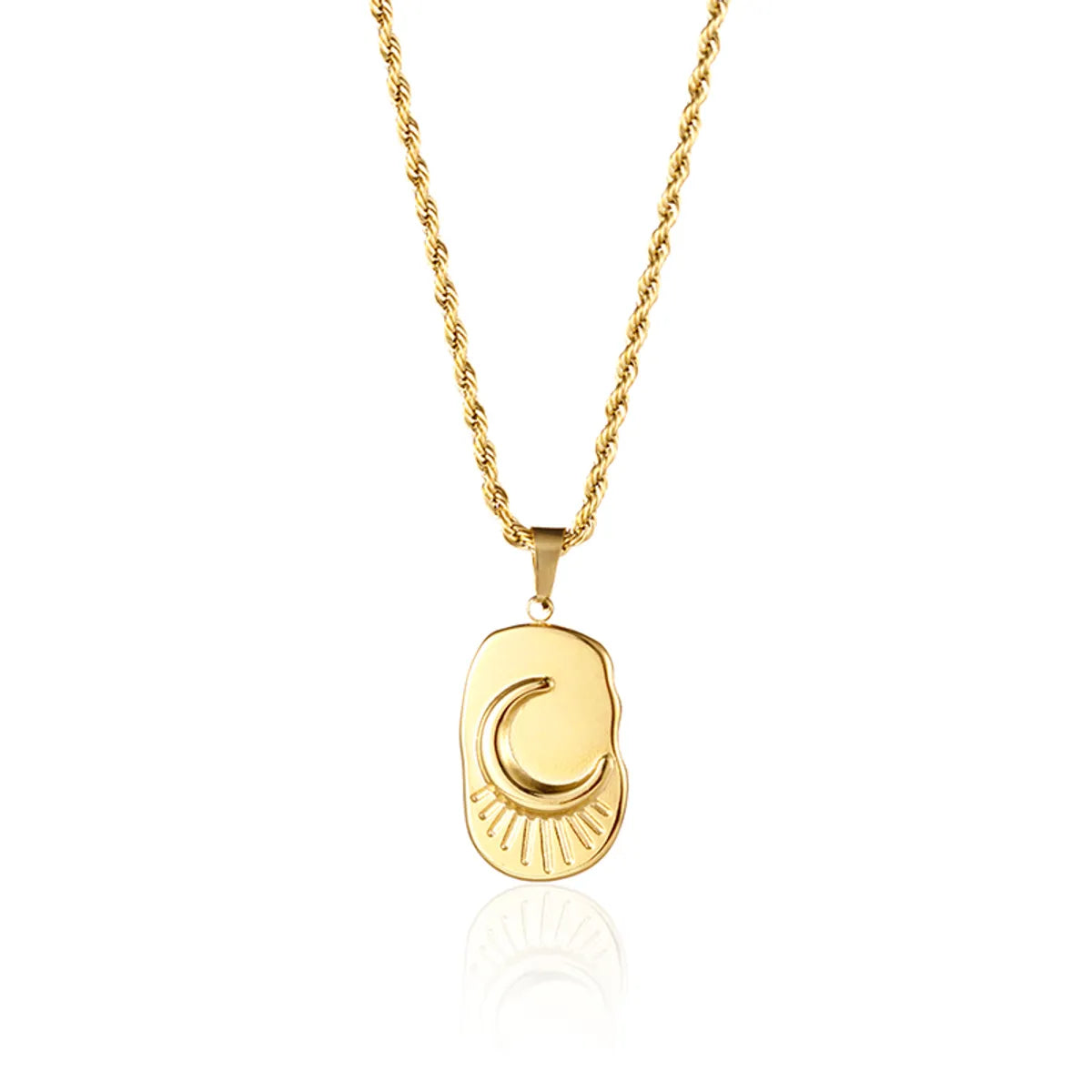 Simple Style Shiny Moon Stainless Steel Polishing Enamel Plating 18k Gold Plated Pendant Necklace