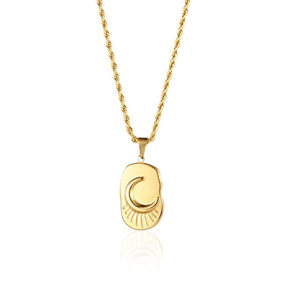 Simple Style Shiny Moon Stainless Steel Polishing Enamel Plating 18k Gold Plated Pendant Necklace