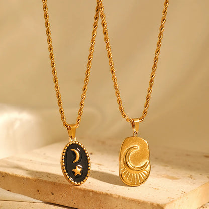 Simple Style Shiny Moon Stainless Steel Polishing Enamel Plating 18k Gold Plated Pendant Necklace