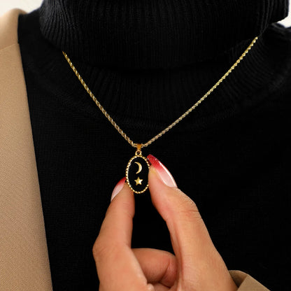 Simple Style Shiny Moon Stainless Steel Polishing Enamel Plating 18k Gold Plated Pendant Necklace