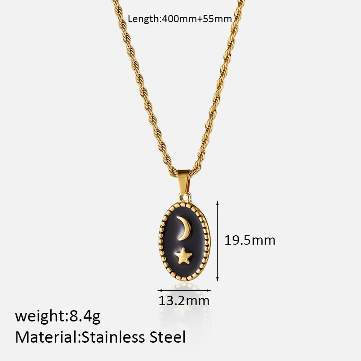 Simple Style Shiny Moon Stainless Steel Polishing Enamel Plating 18k Gold Plated Pendant Necklace