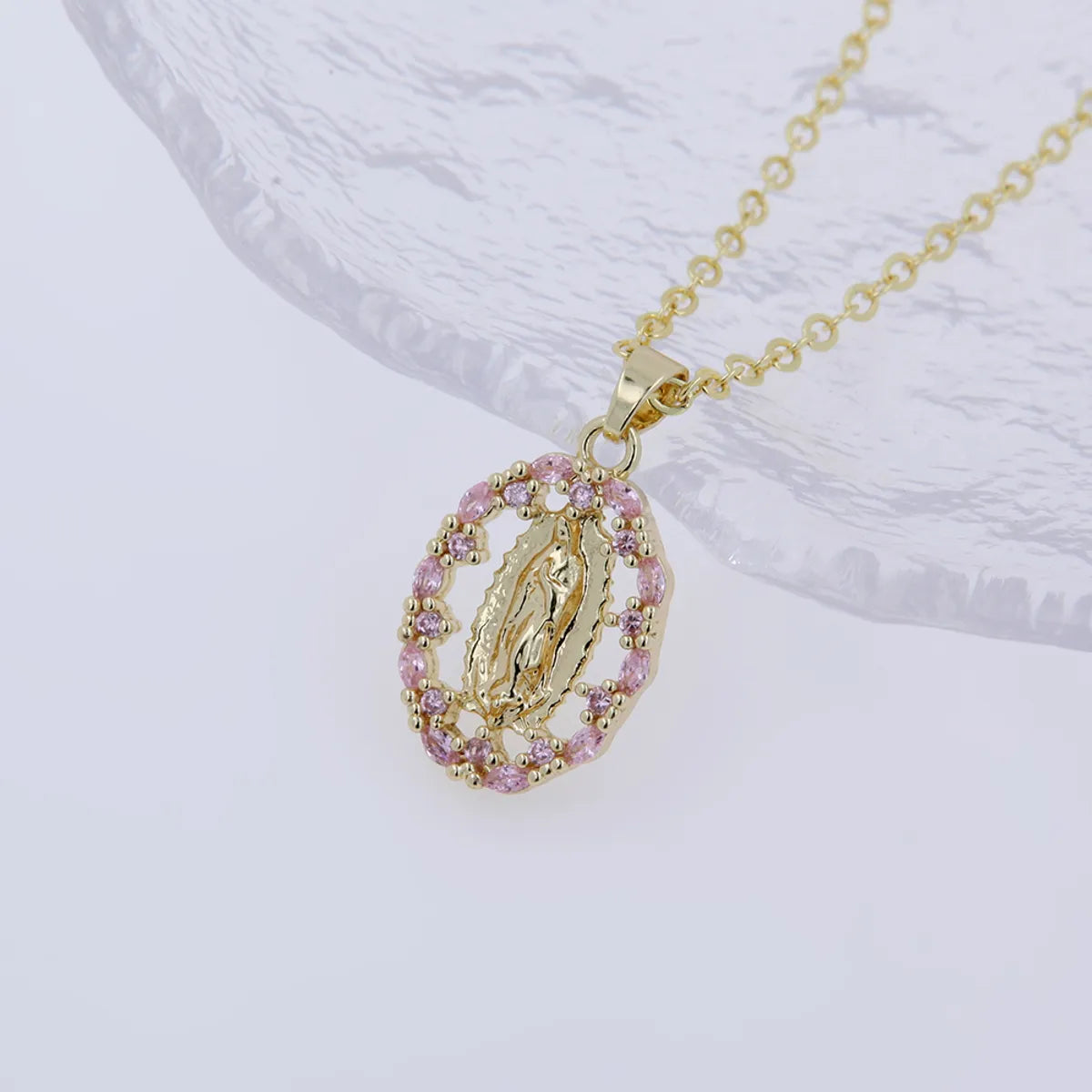 Simple Style Shiny Oval Copper Polishing Plating Inlay Zircon 18k Gold Plated Pendant Necklace