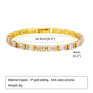 Simple Style Shiny Rectangle Stainless Steel Plating Inlay Zircon Gold Plated Bracelets