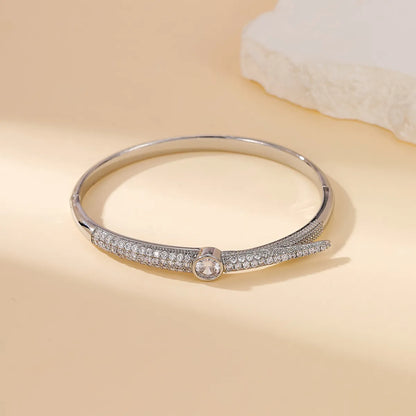 Simple Style Shiny Round Rhinestones Alloy Wholesale Bangle