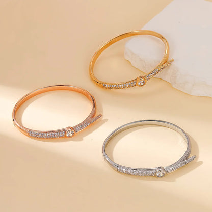 Simple Style Shiny Round Rhinestones Alloy Wholesale Bangle