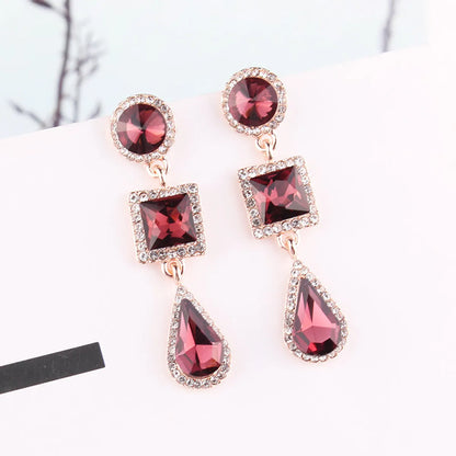 1 Pair Simple Style Shiny Round Square Water Droplets Inlay Alloy Crystal Rhinestones Drop Earrings