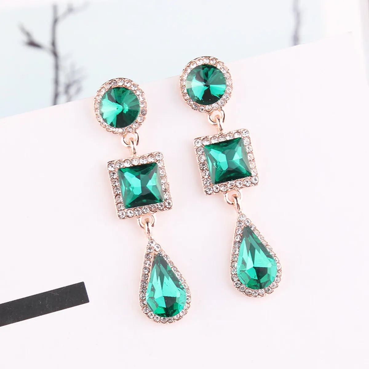 1 Pair Simple Style Shiny Round Square Water Droplets Inlay Alloy Crystal Rhinestones Drop Earrings