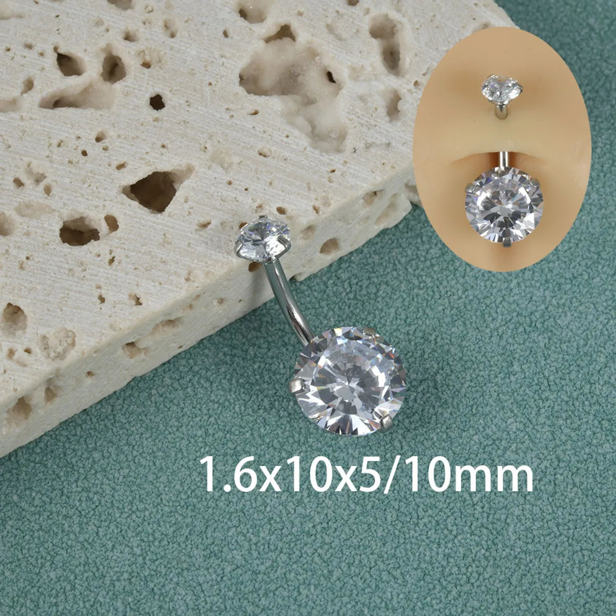 1 Piece Belly Rings Simple Style Shiny Round 304 Stainless Steel Inlay Zircon