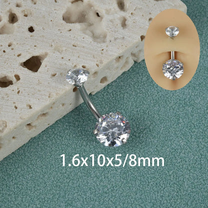 1 Piece Belly Rings Simple Style Shiny Round 304 Stainless Steel Inlay Zircon