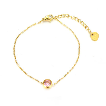 Simple Style Shiny Round Stainless Steel Plating Inlay Zircon 18k Gold Plated Bracelets