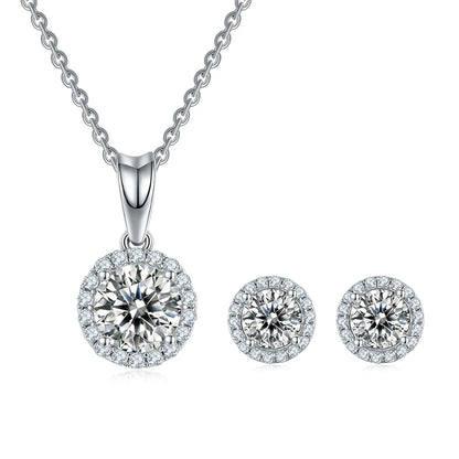 Simple Style Shiny Round Sterling Silver Gra Plating Inlay Moissanite 18k Gold Plated Earrings Necklace