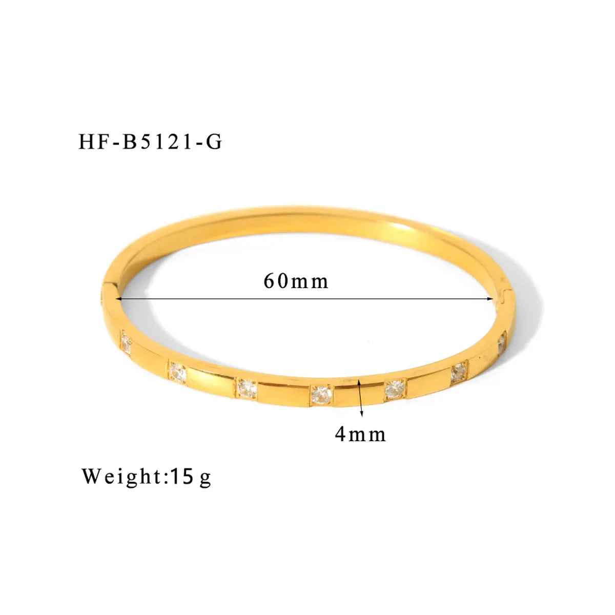 Simple Style Shiny Solid Color 316L Stainless Steel  18K Gold Plated Zircon Bangle In Bulk