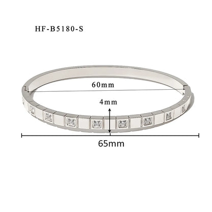 Simple Style Shiny Solid Color 316L Stainless Steel  18K Gold Plated Zircon Bangle In Bulk