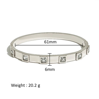 Simple Style Shiny Solid Color 316L Stainless Steel  18K Gold Plated Zircon Bangle In Bulk