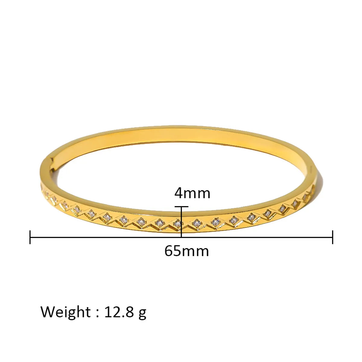 Simple Style Shiny Solid Color 316L Stainless Steel  18K Gold Plated Zircon Bangle In Bulk