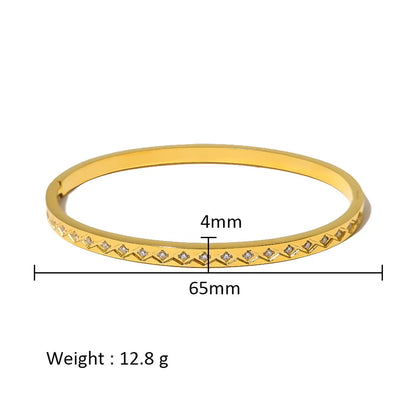 Simple Style Shiny Solid Color 316L Stainless Steel  18K Gold Plated Zircon Bangle In Bulk