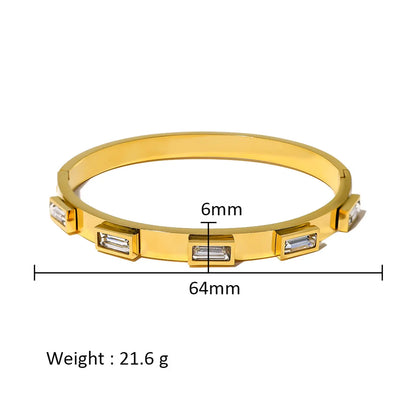 Simple Style Shiny Solid Color 316L Stainless Steel  18K Gold Plated Zircon Bangle In Bulk