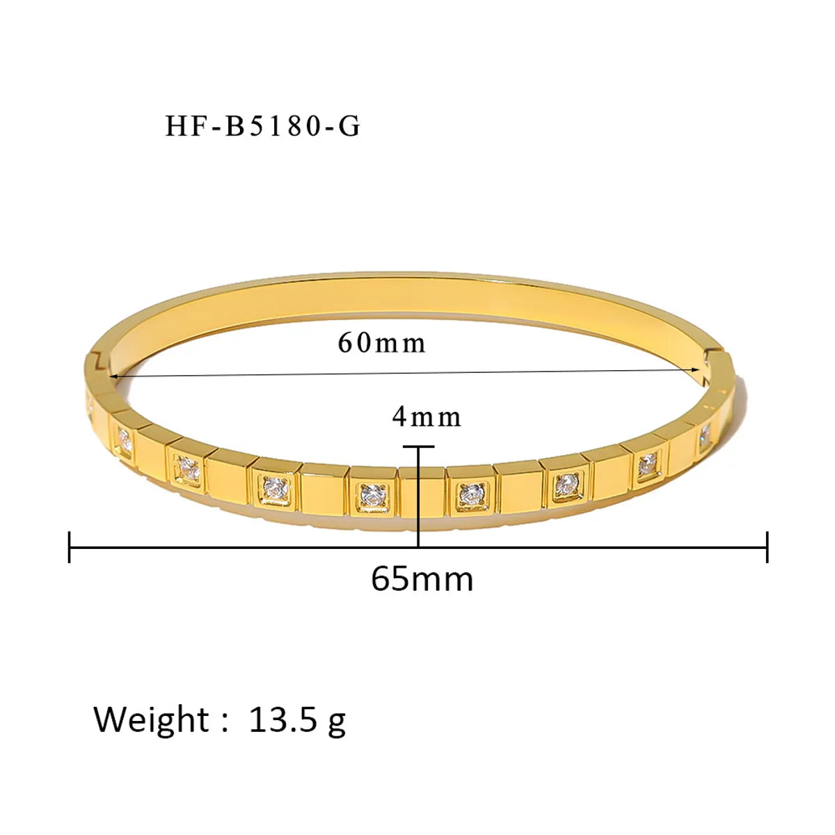 Simple Style Shiny Solid Color 316L Stainless Steel  18K Gold Plated Zircon Bangle In Bulk