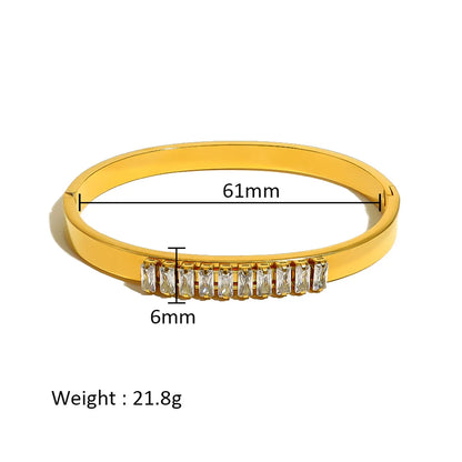 Simple Style Shiny Solid Color 316L Stainless Steel  18K Gold Plated Zircon Bangle In Bulk