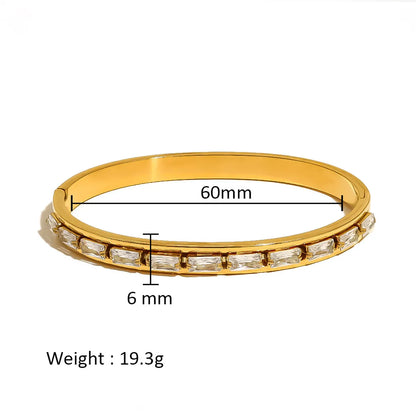 Simple Style Shiny Solid Color 316L Stainless Steel  18K Gold Plated Zircon Bangle In Bulk