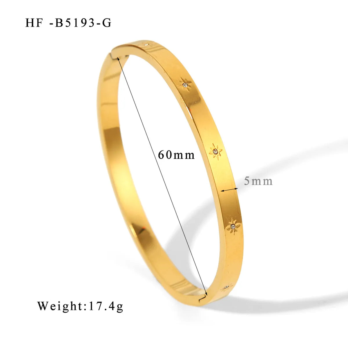 Simple Style Shiny Solid Color 316L Stainless Steel  18K Gold Plated Zircon Bangle In Bulk