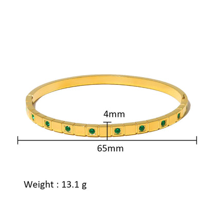 Simple Style Shiny Solid Color 316L Stainless Steel  18K Gold Plated Zircon Bangle In Bulk