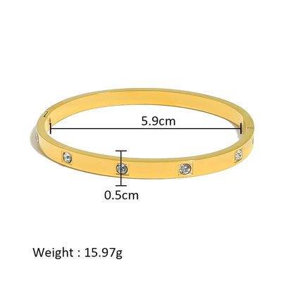 Simple Style Shiny Solid Color 316L Stainless Steel  18K Gold Plated Zircon Bangle In Bulk