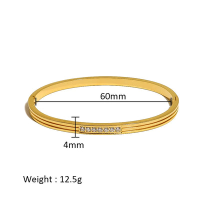 Simple Style Shiny Solid Color 316L Stainless Steel  18K Gold Plated Zircon Bangle In Bulk