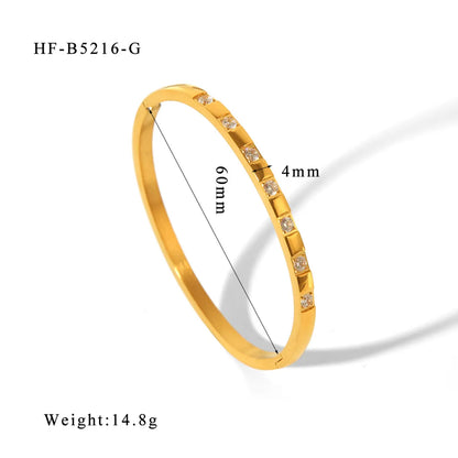 Simple Style Shiny Solid Color 316L Stainless Steel  18K Gold Plated Zircon Bangle In Bulk