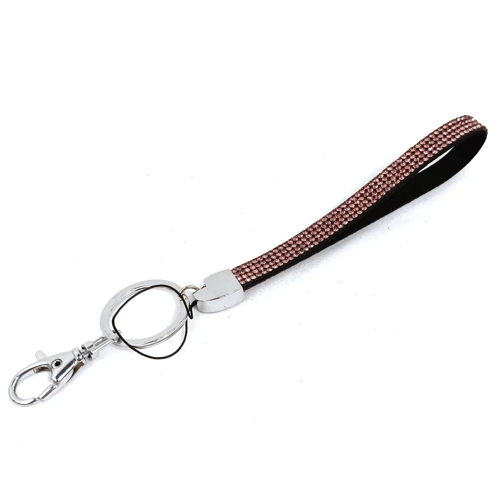 Simple Style Shiny Solid Color Polyester Metal Button High Elastic Cotton Inlay Rhinestones Mobile Phone Lanyard