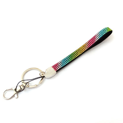 Simple Style Shiny Solid Color Polyester Metal Button High Elastic Cotton Inlay Rhinestones Mobile Phone Lanyard