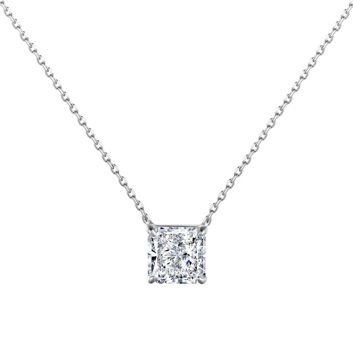 Simple Style Shiny Square Sterling Silver Plating Inlay Zircon Necklace