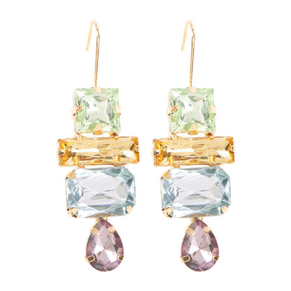 Simple Style Shiny Square Water Droplets Metal Inlay Rhinestones Women's Drop Earrings