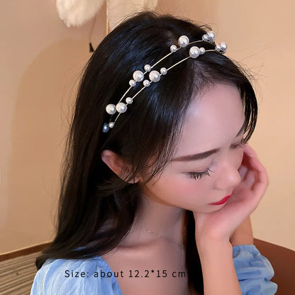 Simple Style Shiny Tassel Solid Color Alloy Criss Cross Inlay Artificial Pearls Rhinestones Hair Band