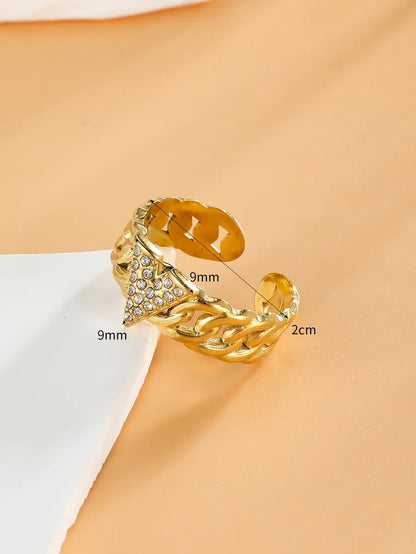 304 Stainless Steel 18K Gold Plated Simple Style Shiny Plating Inlay V Shape Zircon Open Rings