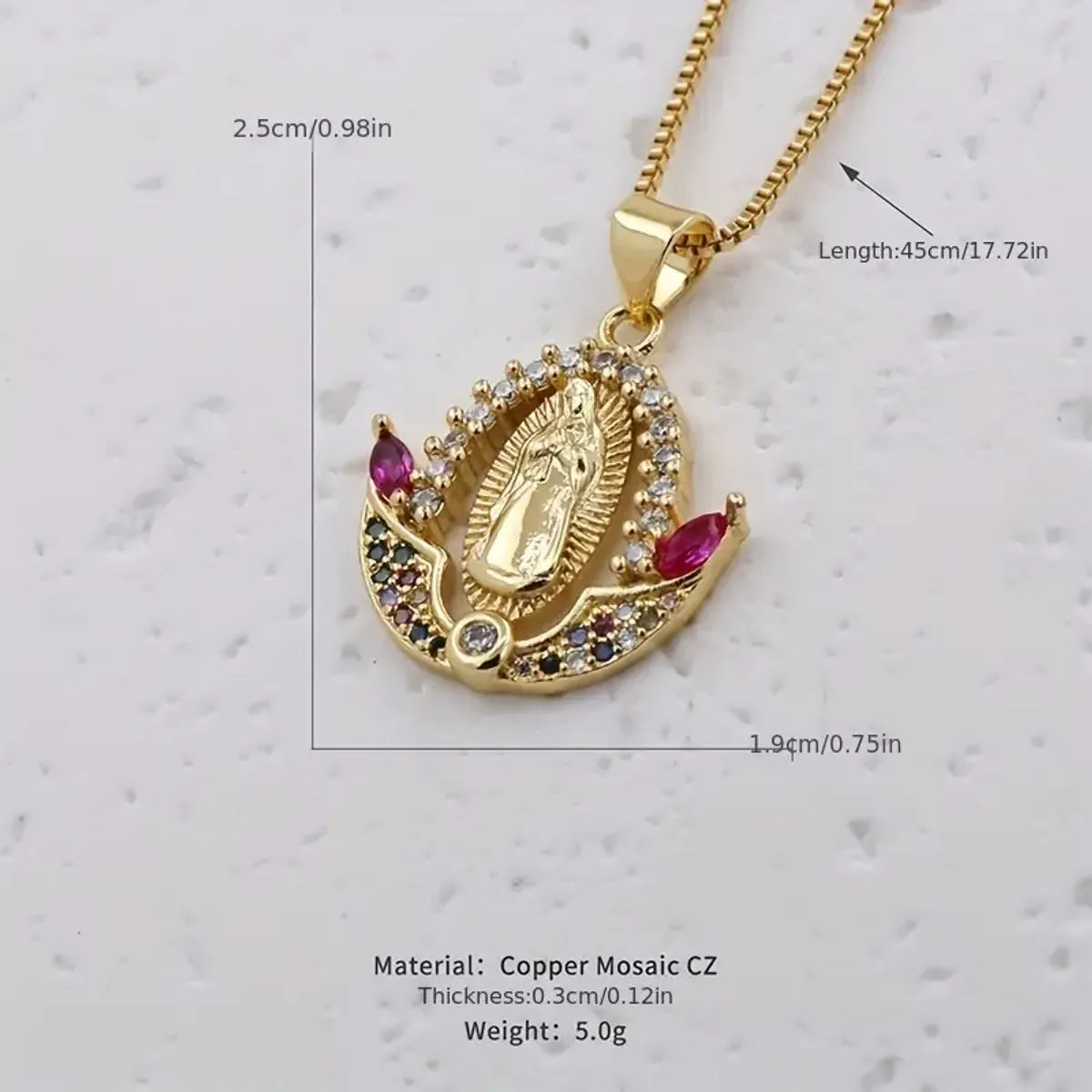 Simple Style Shiny Virgin Mary Copper Plating Inlay Zircon 18k Gold Plated Pendant Necklace